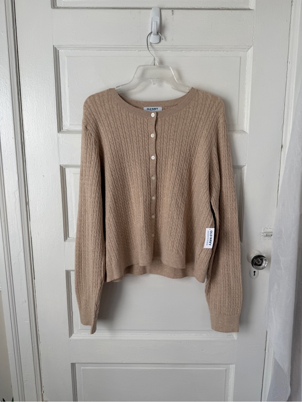 Old Navy So Soft Crew Neck Cable Knit Cardigan Sweater Oatmeal Heather NWT XL